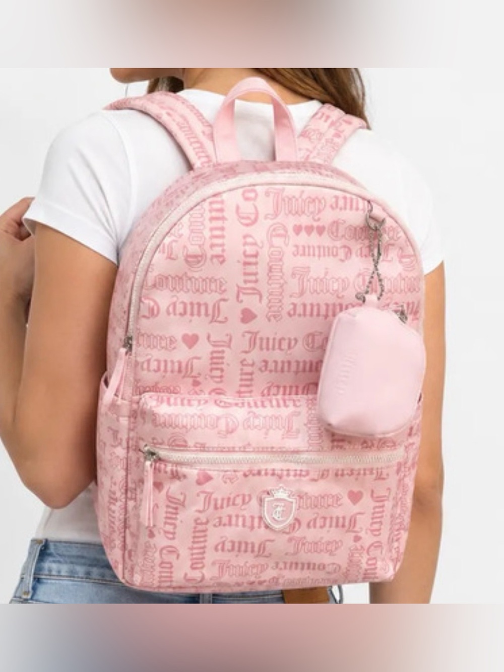 Juicy Couture Pink All-Over Logo Backpack with Detachable Pouch
